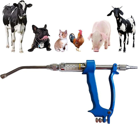 10ML Veterinary Metal Feeding Gun, Continuous Drench Gun Dosing Device Veterinary Adjustable Medicine Dispenser Husbandry Autonomous Feeding Tool, for Pig Cow, Sheep, Horse (Blue, 10ML No Bottle)-PurrikoPets