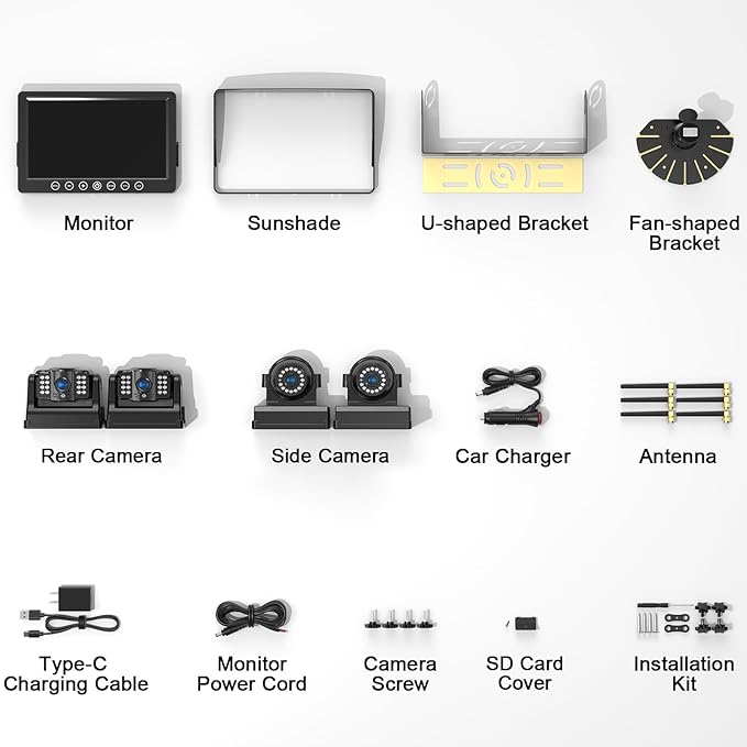 Fookoo HD 1080P 9" Magnetic Wireless Backup Camera,9" IPS Monitor, Rechargeable 2 Side View 2 Rear View Cameras, 1-Min Easy Install, Long Battery Life No Drilling IR Light for RV Truck Trailer DCX904-PurrikoPets