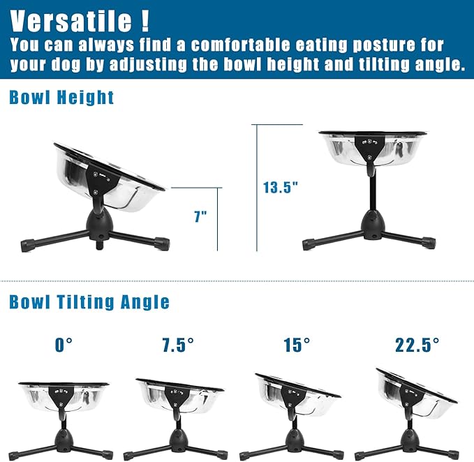 2 Pack Elevated Bowls With Adjustable Metal Stand, Medium Size for Dogs 30-70 lbs, 0.5 Gal 2 Liter, Stainless Steel Food Water Bowl, Height Adjustable Non-Slip Raised Set-PurrikoPets