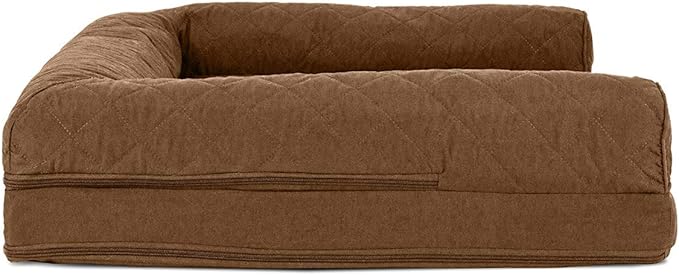 Furhaven Cooling Gel Dog Bed for Large/Medium Dogs w/ Removable Bolsters & Washable Cover, For Dogs Up to 55 lbs - Quilted Sofa - Toasted Brown, Large-PurrikoPets