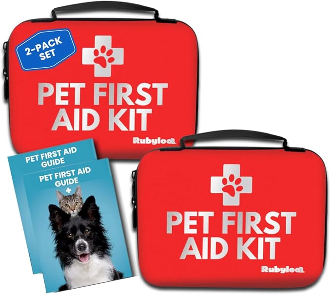 Dog First Aid Kit 2-Pack – Vet-Approved Pet First Aid Supplies for Dogs & Cats in Emergencies – Pet First Aid Guide, Tick Remover, Slip Leash & Medical Essentials for Home, Camping, Car, Travel-PurrikoPets