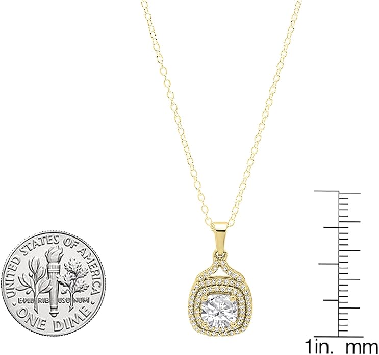 Dazzlingrock Collection 6mm Cushion Lab Created Gemstone & Round Natural Diamond Halo Pendant (Gold Chain Included), 10K Yellow Real Solid Gold