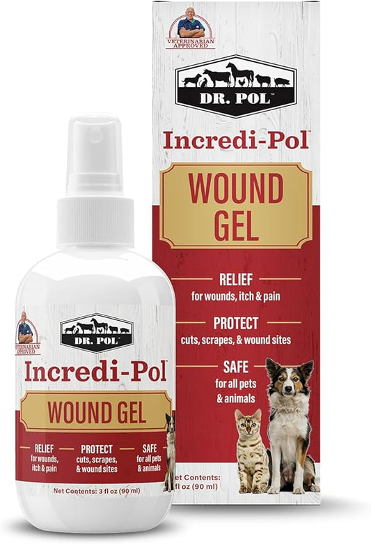Dr. Pol Incredi-Pol Wound Gel Spray for Dogs, Cats, and All Animals - Dog Wound Care Gel to Relieve Itch and Pain - Protects Wounds, Scrapes, and Incisions - 3 Fluid Ounces-PurrikoPets