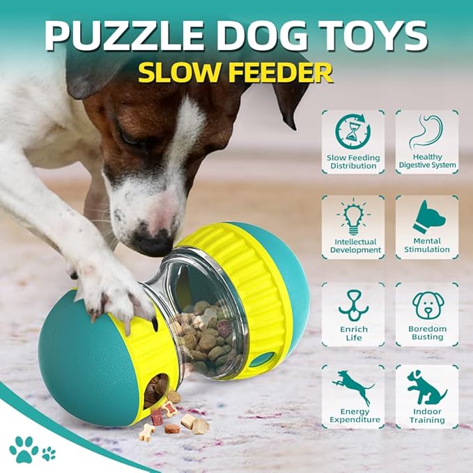 Dog Puzzle Toys, Rolling Treat Dispensing Ball, Brain Stimulation & Slow Feeder, Dog Enrichment Toys to Keep Them Busy (Green)-PurrikoPets