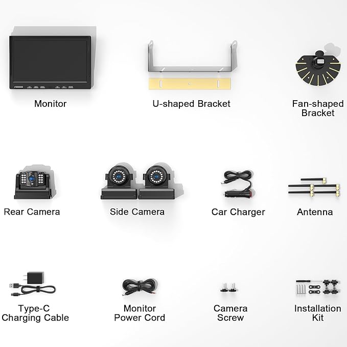 Fookoo HD 10" Magnetic Wireless Backup Camera,10" IPS Split Screen Monitor, Rechargeable 2 Side View 1 Rear View Cameras,Low Consumption 1-Min Install No Drilling Recording for Trailer Truck DCX103-PurrikoPets