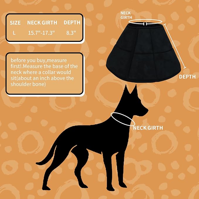 Adjustable Dog Cat Cone,Soft Recovery Cat Cone Collar,Dog Protective Collar for Cats,Puppy and Dogs,Black,Large-PurrikoPets