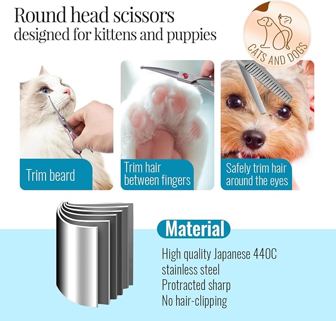 4.5" Dog Grooming Scissors - 2pcs Curved Scissors & Thinning Shears for Small Dog, Cat Face & Paws - Japan 440C (2Kit)-PurrikoPets