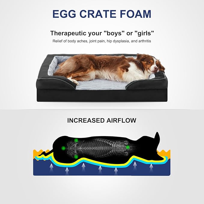 FURTIME Orthopedic Dog Bed for Extra Large Dogs - XL Plus Waterproof Dog Sofa Beds, Supportive Foam Pet Couch Bed with Removable Washable Cover, Waterproof Lining and Nonskid Bottom, Black-PurrikoPets
