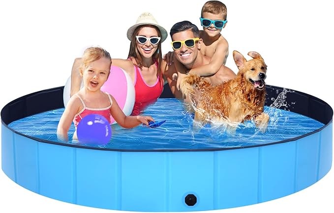 Foldable Dog Pool - 79" x 12" Anti-Slip Portable Dog Swimming Pool, Hard Plastic Collapsible Kiddie Pool for Outdoor and Indoor for Pets Dogs Cats and Kids-PurrikoPets