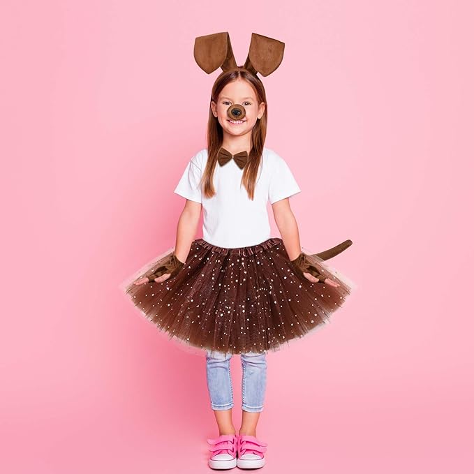 6 Pcs Puppy Costume for Women Include Dog Ears Headband,Bow Tie Tail Nose Paw Gloves and Tutu Skirt for Halloween-PurrikoPets