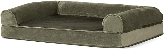 FurHaven Soft, Orthopedic Foam Sofa Dog Bed with Washable & Removable Cover - Faux Fur/Velvet - Dark Sage, Dogs Up to 35 lbs - Medium-PurrikoPets