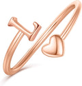Initial Rings for Women Girls - Valentines Day Gifts for Her, Adjustable Rings for Women Non Tarnish Letter A-Z Dainty Heart Ring Teen Girls Gifts Trendy Stuff Personalized Jewelry Gift
