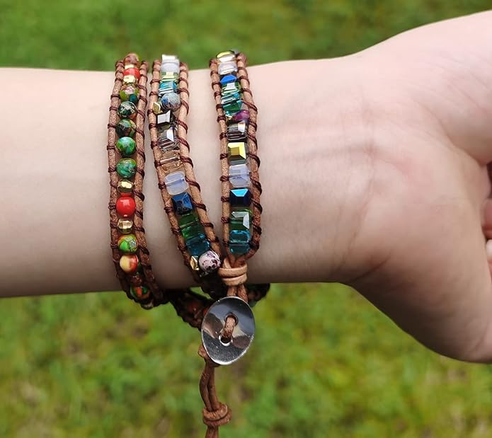 ZOSOJONA Women Wrap Bracelet Boho Natural Jasper Crystal Stone Beads Strand Bracelets