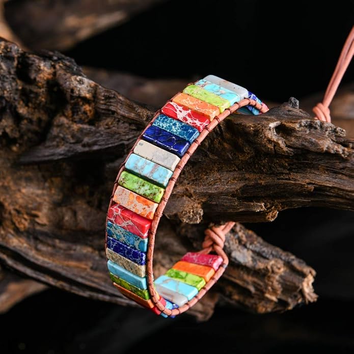 YGLINE Boho Handmade Wrap Leather Tube Crystal Stone Bracelet for Women