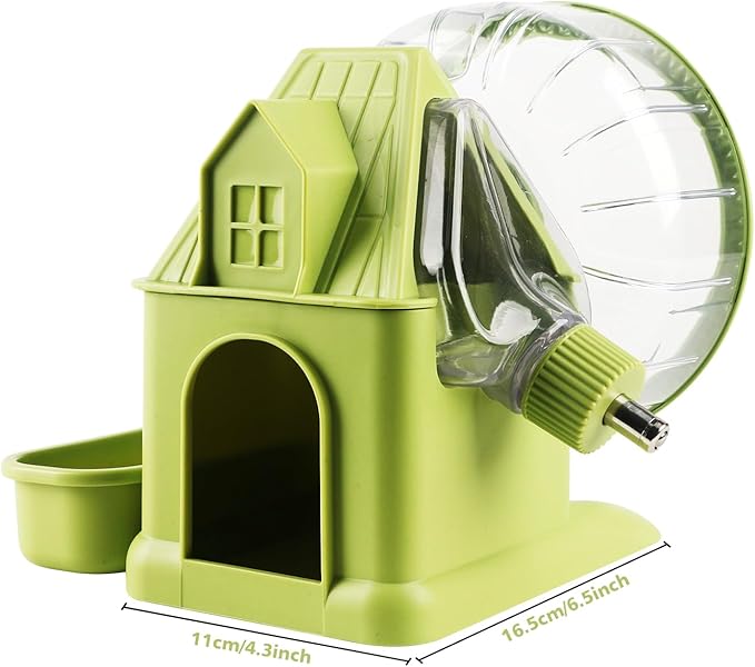 4 in 1 Silent Large Hamster Wheel Multifunctional Hamster Running Wheel Quite Running Spinner Wheel Accessories with Food Bowl Water Bottle for Hamsters Dwarf Gerbil (Green)-PurrikoPets
