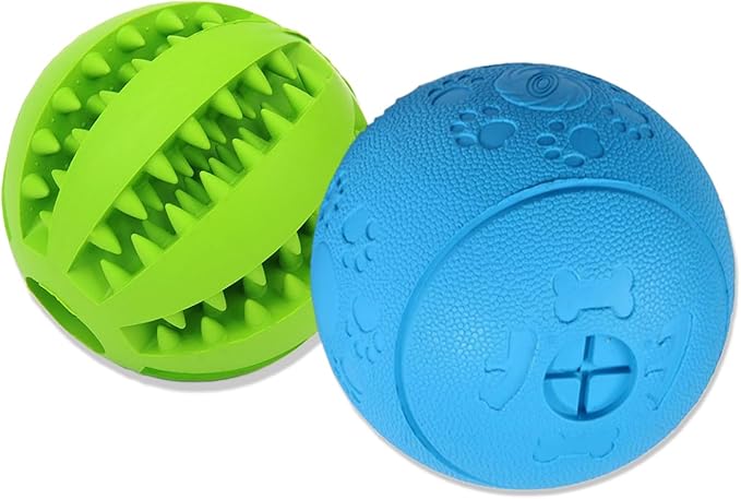 Dog Puzzle Toy, Treat and Dental Balls, Interactive Treat Dispensing Toy for Dogs, Durable Puppy Toys for Teething Small Dogs, Rubber Teeth Balls, Slow Feeder,2 Pack (Small)-PurrikoPets
