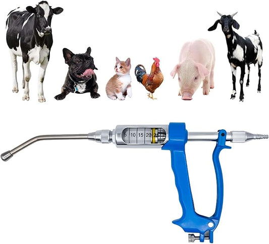 30ML Veterinary Metal Feeding Gun, Continuous Drench Gun Dosing Device Veterinary Adjustable Medicine Dispenser Husbandry Autonomous Feeding Tool, for Pig Cow, Sheep, Horse (Blue, 30ML No Bottle)-PurrikoPets