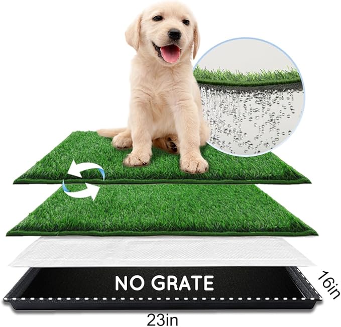 Dog Grass Pad with Tray Small 23" x 16", Dog Potty (No Grate) with Ultra-Absorbent Artificial Grass for Dogs with Hemmed Edge, Pee Pads for Dogs, Odor Free, Litter Box for Balcony-PurrikoPets