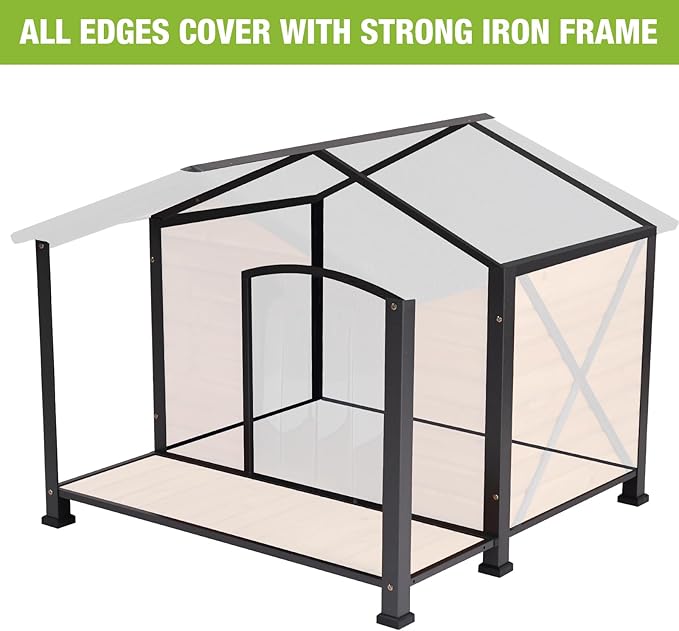 Dog House Outdoor & Indoor Unique All-Around Iron Frame Dog Kennel for Winter with Raised Feet for Small & Medium & Large Dogs,Weatherproof Roof (41.6 “L×41.4”W×34.1“H)-PurrikoPets