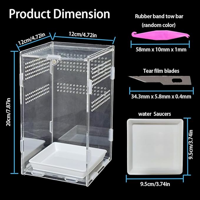 Acrylic Jumping Spider Enclosure,Reptile Enclosure,Bug Habitat, for Small Tree Dwelling Reptiles,Arboreal Tarantula Enclosure, Spider Terrarium Kit,Plastic Terrarium(4.7" X 4.7" X 8")-PurrikoPets