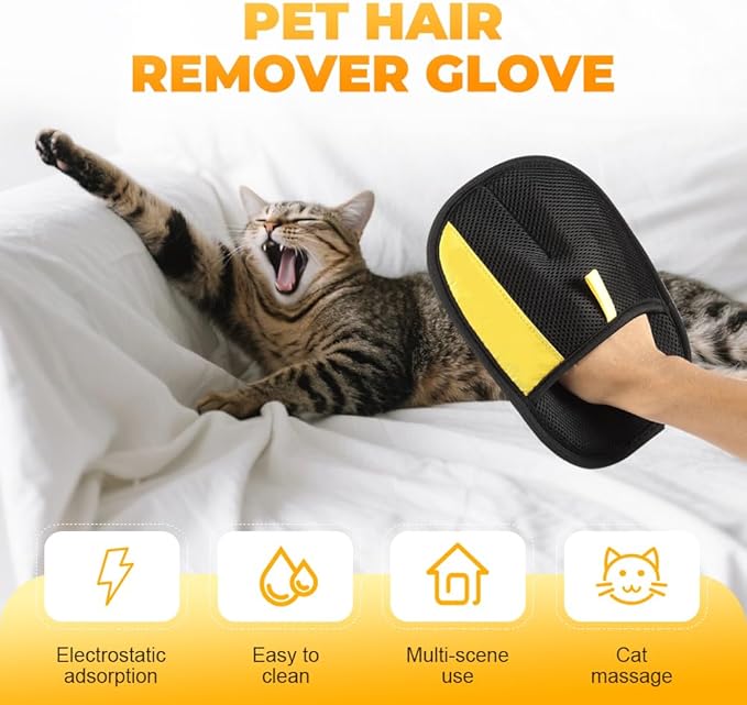Electrostatic Gloves Pet Hair Removal Glove for Cats & Dogs, 2025 New Pet Hair Remover Glove for Couch, Furniture, Carpet, Curtain, Washable Reusable Animal Fur Removal Tool (3PCS)-PurrikoPets