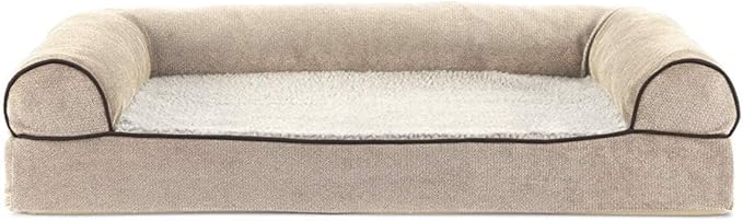 FurHaven Soft, Orthopedic Foam Sofa Dog Bed with Washable & Removable Cover - Sherpa/Chenille - Cream, Dogs Up to 35 lbs - Medium-PurrikoPets