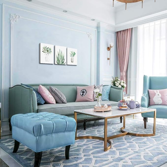 Farmhouse Wall Art Painting For Dining Room Bathroom Abstract Canvas Art Family Wall Decor For Bedroom Kitchen Wall Decoration Living Room Decor Green Leaf Pictures Artwork For Home Walls 3 Piece-PurrikoPets