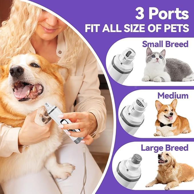 Dog Nail Grinder Quiet-2025 Release Ultra-Quiet Dog & Cat Nail Grinder with LED Light & Battery Display - Painless Nail Trimmer for Small to Large Pets, Thick Nails, and Sensitive Paws-PurrikoPets