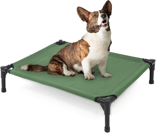 Elevated Dog Bed for Medium Dogs, Raised Cot Fits Up to 150 LBs, Heavy Duty With Durable Supportive Teslin Recyclable Washable Mesh, Indoor & Outdoor Use, Green-PurrikoPets