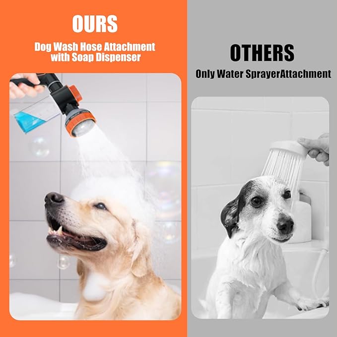 Dog Washing Hose Attachment for Pet Bathing with Black Shower Diverter, Pup Dog Wash Hose Nozzle Shampoo Sprayer for Indoor Outdoor Pet Shower, Dog Shower Attachment with Dog Brush-PurrikoPets