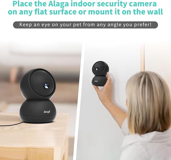 Alaga 3K Pet Camera, Dog Monitor with Phone App, 360° Pan/Tilt, Night Vision, Speaker, WiFi Cameras for Dog/Cat, Compatible with Alexa & Google Assistant, Black, Includes 1-Year Pet Time Album-PurrikoPets