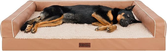 FurHaven Orthopedic Dog Sofa Bed – Memory Foam Couch with Bolsters, Textured Plush & Water-Resistant Cover, Washable Cover, Joint Support - Camel, Jumbo Plus-PurrikoPets