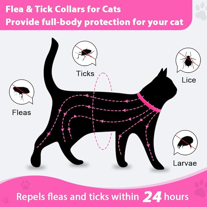 4 Pack Flea and Tick Collar for Cats, Natural Plant Oil Formula Cat Flea Collar Provides 32-Month Protection for Flea & Tick Prevention, Waterproof & Adjustable Cat Flea Treatment for Most Cats-PurrikoPets