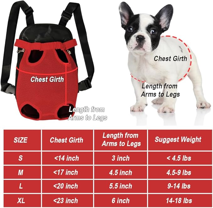 FEimaX Dog Carrier Backpack Pet Legs Out Front Cat Travel Bag, Adjustable Puppy Backpacks Carriers Hands-Free for Small Medium Dogs Cats Hiking Traveling Camping Daily Walking (Small, Red)-PurrikoPets