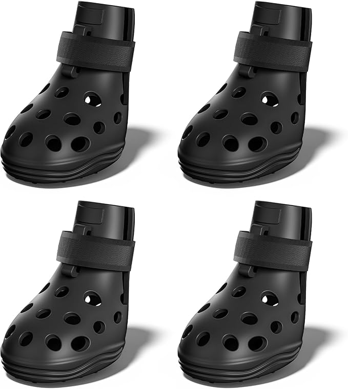 Dog Shoes for Hot Pavement, Breathable Dog Boots Paw Protectors with Adjustable Straps & Non-Slip Sole, Easy On & Off, Waterproof, Easy-Cleaning (Black, M)-PurrikoPets