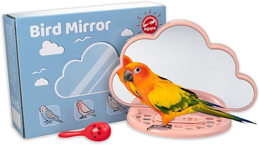 Agape Bird Mirror for Cage， Bird Toys with Perch and Slow Feeder to Expend Energy, Small Parrot Swing, Interactive Toys for Cockatiel, Lovebird, Parakeet, Conure, Finch, and Budgies-PurrikoPets