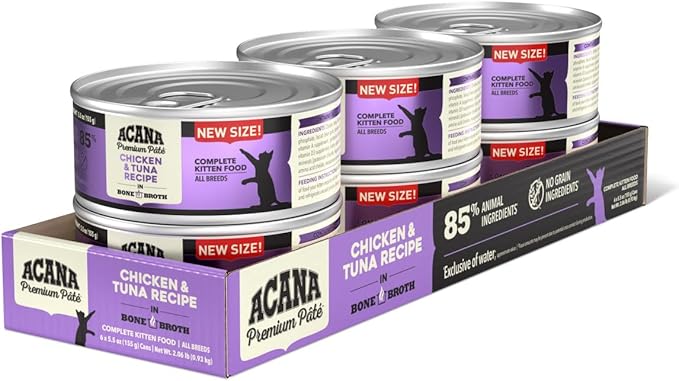 ACANA Premium Pate Kitten Wet Cat Food in Bone Broth Chicken + Tuna Recipe 5.5oz Cans (6 Count)-PurrikoPets