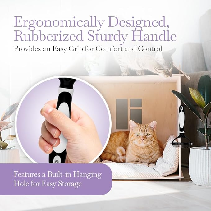 Fuller Brush Dual-Head Dematting Pet Comb - Stainless Steel Teeth with Slightly Sharp Edges - 7 Narrow-Gap & 9 Wider-Gap on Other Side - Use to Remove Stubborn Fur & For Grooming Dogs & Cats-PurrikoPets