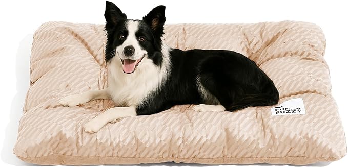 FUNNY FUZZY 2 in 1 Dog Bed Crate Pad Mat, Washable Reversible Pet Floor Mats,Fluffy Kennel Pad for Small Large Sized Dog,Indoor Cats,Sleeping Mattress, 41.7" × 28.3", Beige-PurrikoPets