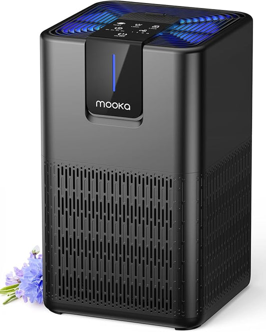 Air Purifiers for Home Large Room Up to 1250 Ft²,MOOKA H13 HEPA Air Purifier for Pets Dust Odor Smoke,Aromatherapy Function,Air Cleaner with 15dB Quiet Sleep Mode for Bedroom Office Living Room,Black-PurrikoPets