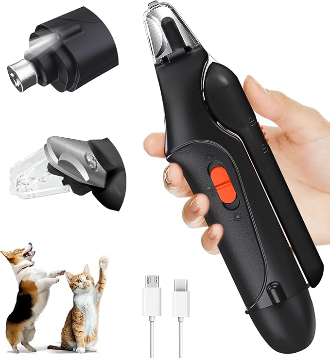 2 in 1 Dog Nail Clippers & Cat Nail Clippers Trimmers for Large Medium Small Dogs Cats Claw Trimmer Quick Sensor and Safety Guard USB Rechargeable Dogs Nail Trimmer with Catcher & 2 LED Lights-PurrikoPets