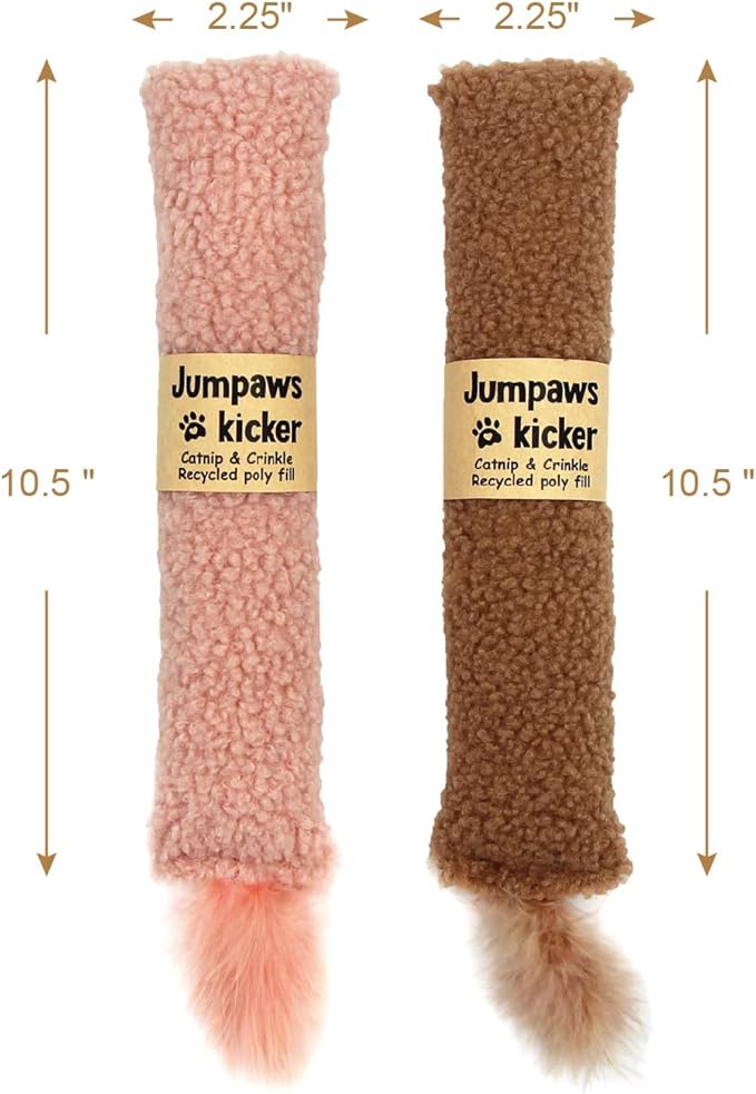 2 Pack Natural Interactive Catnip & Silvervine Cat Kicker with Tail, Bite Resistant Chew Toy, Crinkle Kicker, Accessories for Indoor Cat, Sherpa Material-PurrikoPets