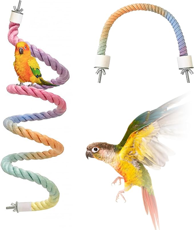 2pcs Gradient Colorful Bird Rope Perch Stand,Bird Cage Climbing Rope Toys Accessories,Bendable Climbing,Parakeet Lovebirds Cockatiels Budgies Play (15.7'',39.3'')-PurrikoPets