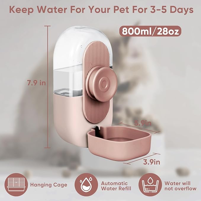 28oz Hanging Automatic Water Dispenser，Rabbit Water Bottle,Bunny Guinea Pig Ferret Water Bowl for Cage,Suitable for Small Animal Puppies(Cage Grid Spacing Over 1.2'')-PurrikoPets