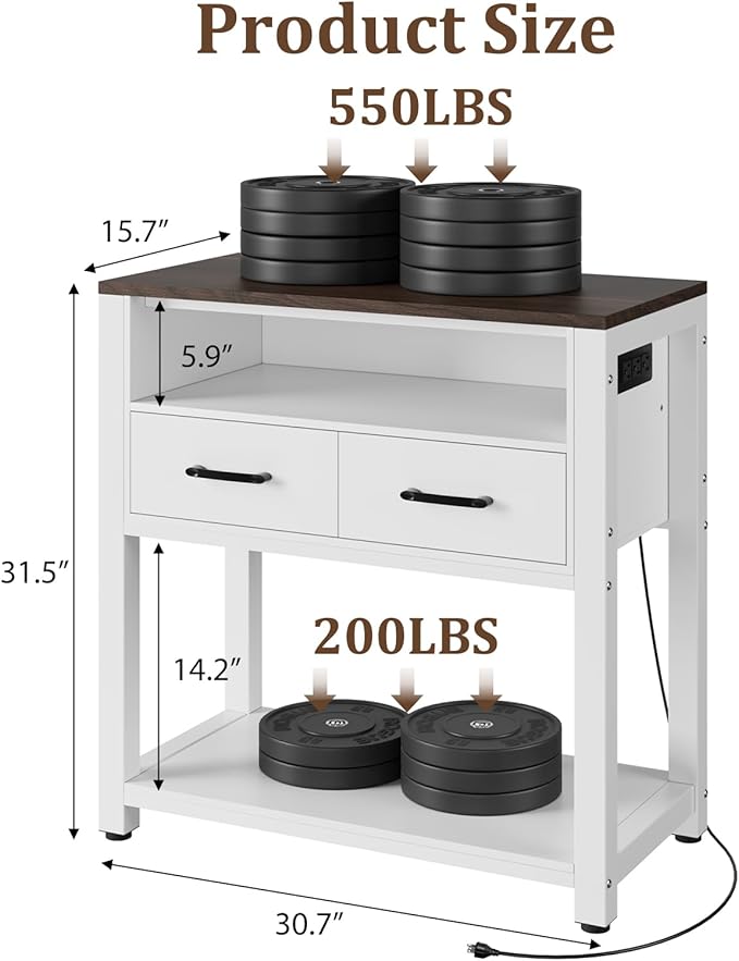 20-29 Gallon Aquarium Stand with Stable Metal Frame & Power Outlet, Heavy-Duty Fish Tank Stand with Waterproof Mat, 550LBS Capacity Storage Cabinet, White+Brown-PurrikoPets