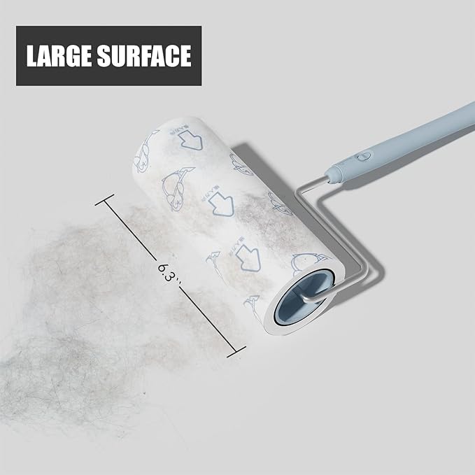 Extra Sticky Large Surface Lint Roller, 6.3'' Giant Lint Roller for Pet Hair, 360 Sheets/ 4 Refills, Long Handle Lint Remover for Clothes, Furniture (1 Roller + 360 Sheets)-PurrikoPets