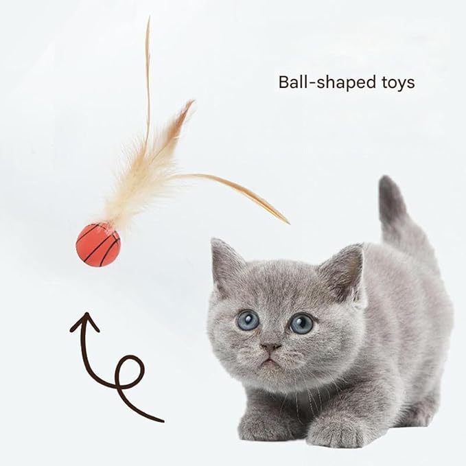 2025 New Interactive Cat Feather Ball Toy Set - Elastic Bouncy Cat Toys with Feather Tails, Silicone Rolling Balls for Indoor Cats & Kitten Exercise, Safe & Fun Play (1 Set)-PurrikoPets
