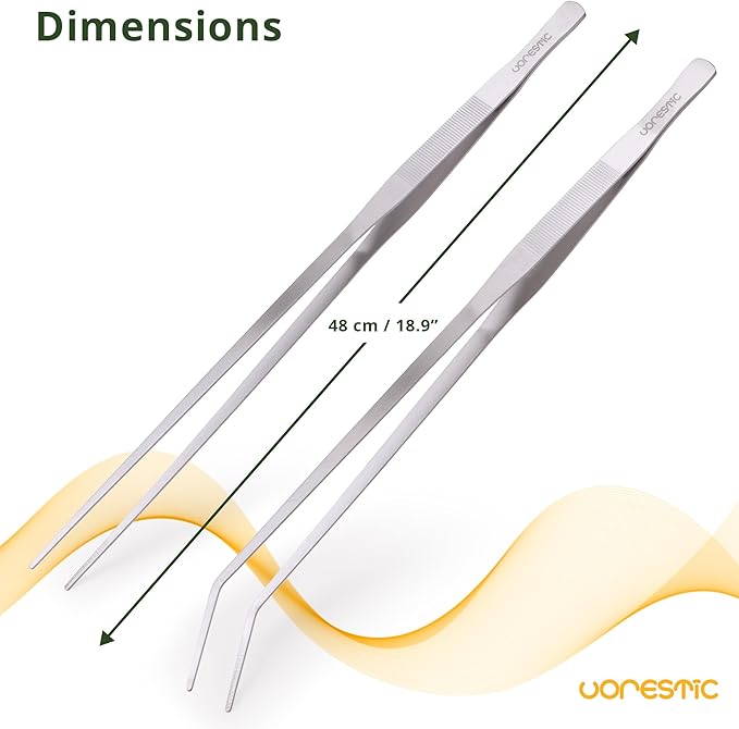 2 Pcs Heavy Duty Reptile Feeding Tongs, Aquarium Tweezers 18 Inch, Straight and Curved Extra Long Tweezers, Reptile Tongs, Aquarium Tongs, Aquarium Tweezers Extra Long-PurrikoPets