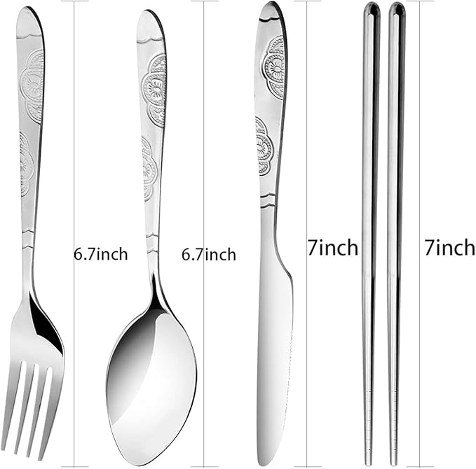 3 Pack Reusable Flatware Sets Knife, Fork, Spoon, Chopsticks, 12Pcs Portable Travel Stainless Steel Tableware Dinnerware with Carrying Case-PurrikoPets