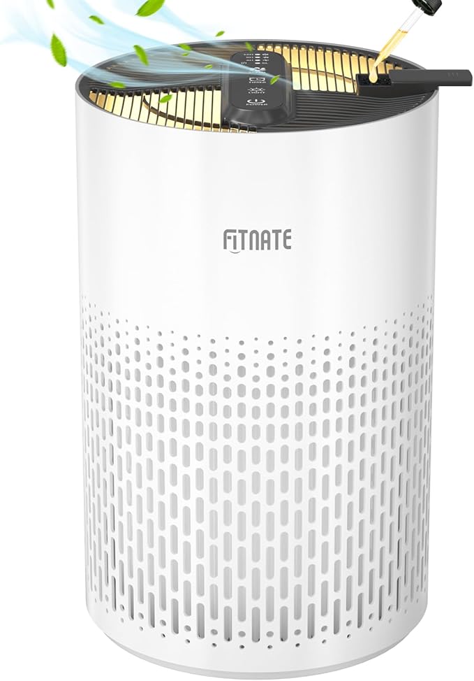 FITNATE Air Purifiers for Home Large Room Up to 1076 Ft² with Aromatherapy, H13 True HEPA Air Purifier for Pets, Quiet Air Cleaner for Smoke Dust Pollen Pets Dander Odor, with Night Light,Timer, White-PurrikoPets
